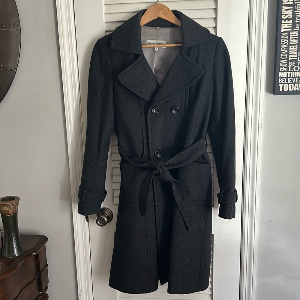 Steve madden grey wool trench coat size medium